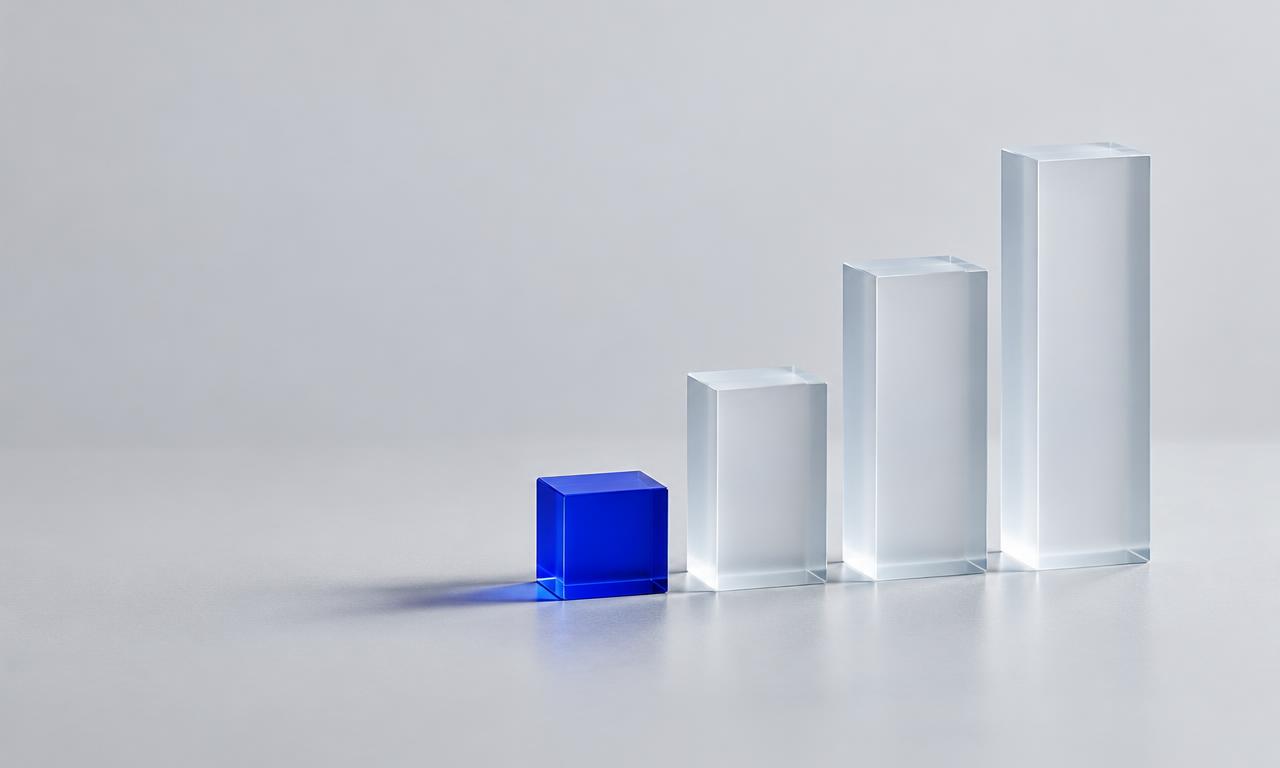 Precisely arranged glass blocks forming an ascending chart
